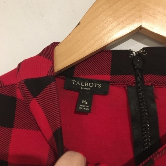 TALBOTS BUFFALO PLAID MOCK NECK KNIT COTTON SHIFT DRESS SZ MP - Picture 5 of 9